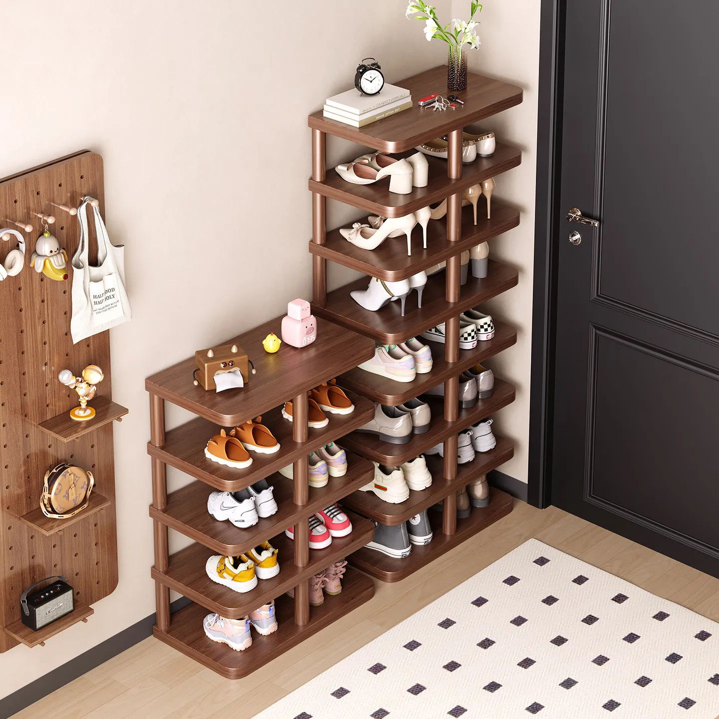 Corridor shoe rack home door against the wall multi-layer solid wood core shelf 2026 new simple elevator storage rack shoe cabin