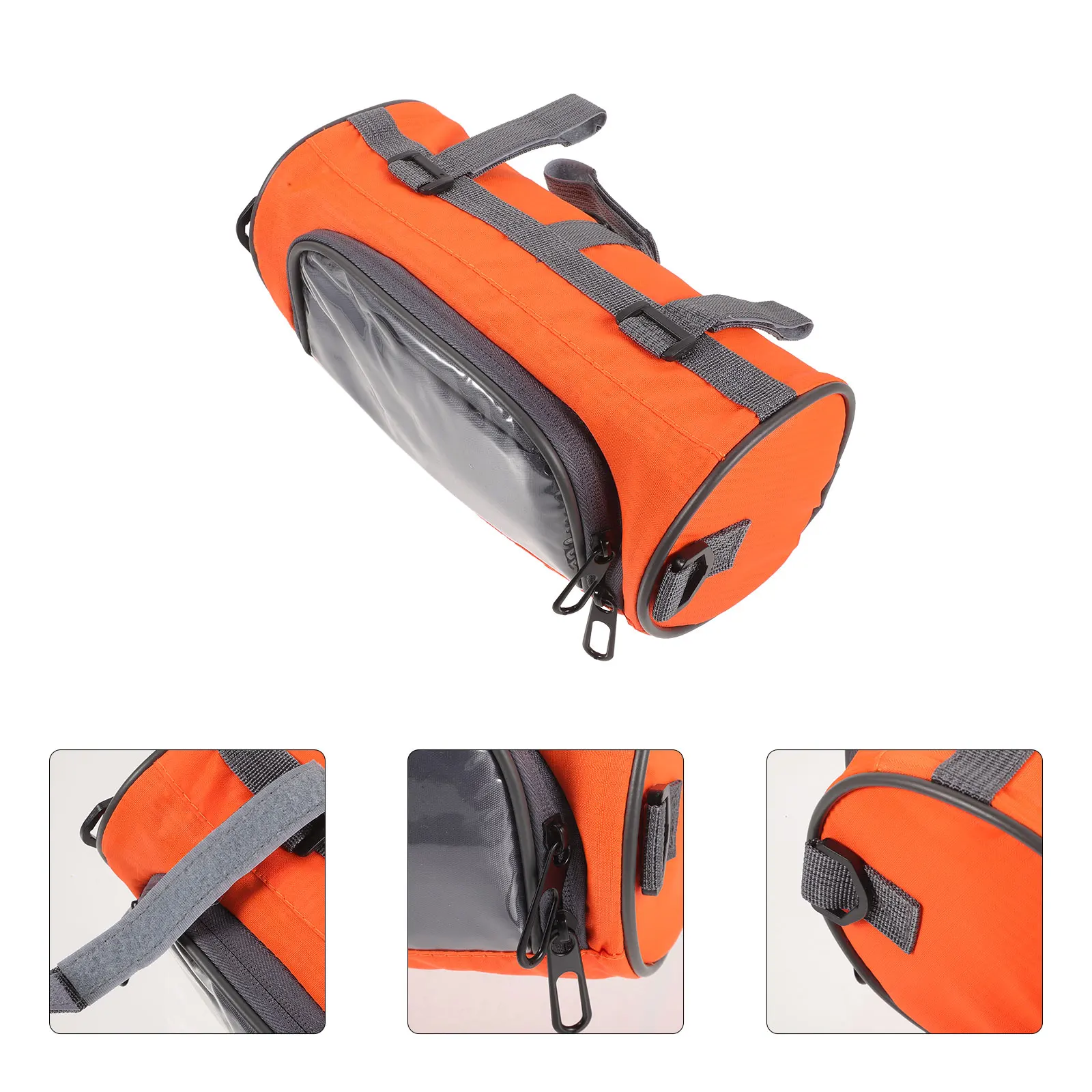 

Bike Front Bag 13.5X6X8Cm Orange Waterproof Oxford Cloth Handlebar Pouch For Phone Map Power Bank Storage Clear Pvc Window