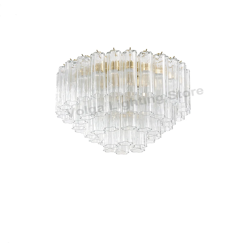 Elevate Room Clear Ceiling Lamp with Murano Glass Lampshade Luxury Low Ceiling Villa Apartment Light Fixture Vintage Lamp