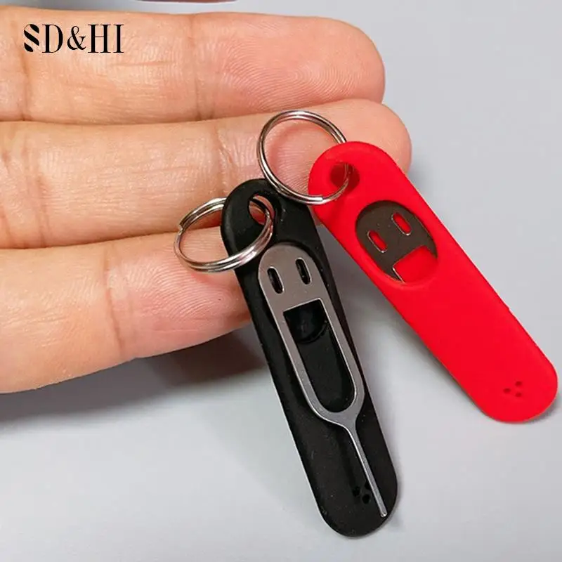 1pcs SIM Card Removal Needle Pin & Anti-lost Tray Charm Keychain Split Rings Phone SIM Card Storage Case Ejecter Tool Needles