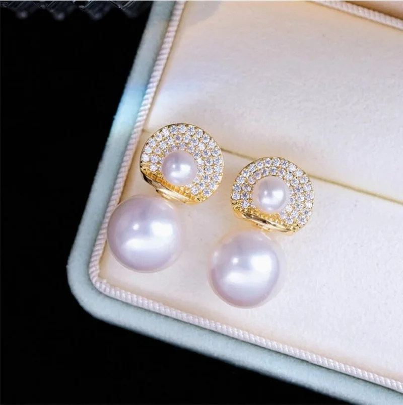 Pair of 9-10mm 10-11mm Natural South Sea Genuine Round White Pearl Earring