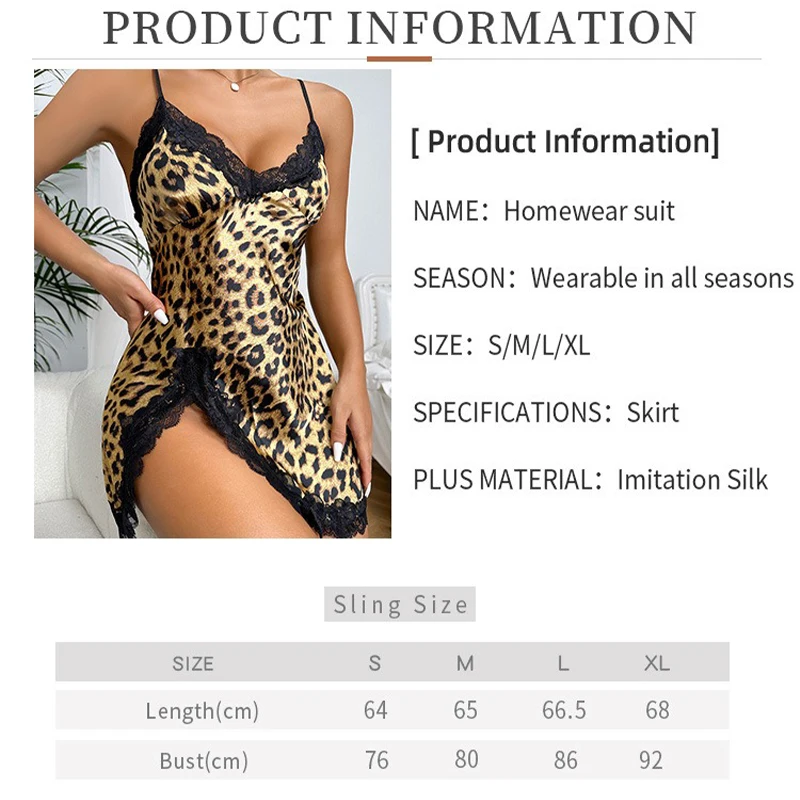 Sexy Leopard Print One-piece Nightdress Summer Thin Style Breathable Suspender Dress Home Dress New Ice Silk Pajamas Female