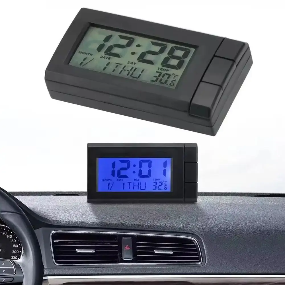 Car Digital Noctilucent Clock Interior Thermometer 2 In 1 Decorations Calendar ﻿electronic Dashboard High Temperature Resistance