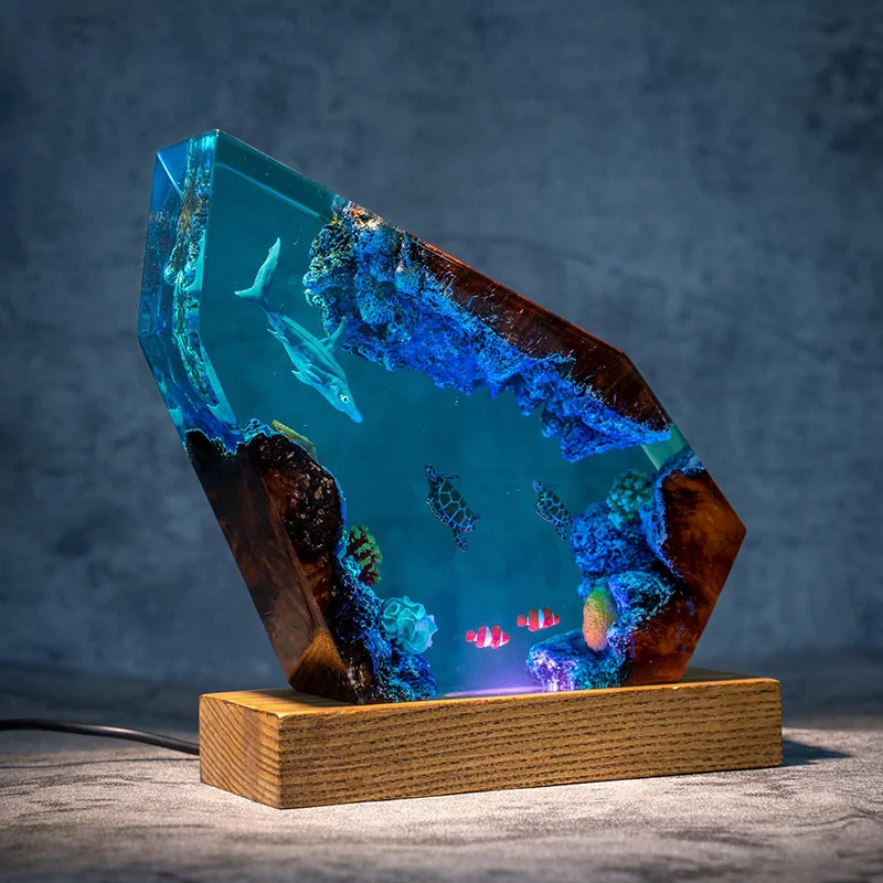 Seabed World Organism Resin Table Light Creactive Art Decoration Lamp Shark Sea Turtle Theme Night Light  USB Charge
