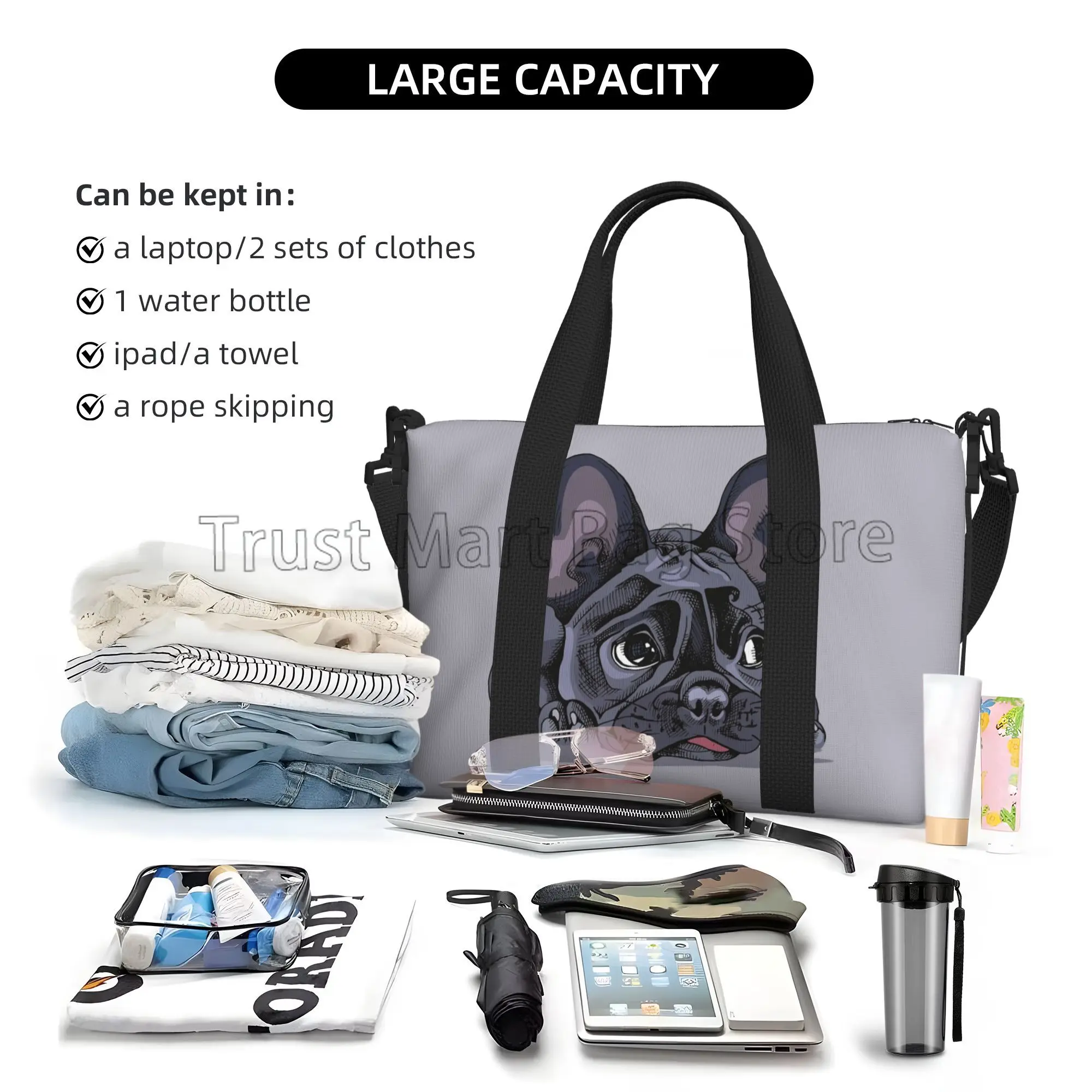 French Bulldog Art Print Travel Duffel Bags Lightweight Sports Tote Gym Bag Shoulder Weekender Overnight Bag for Men Women