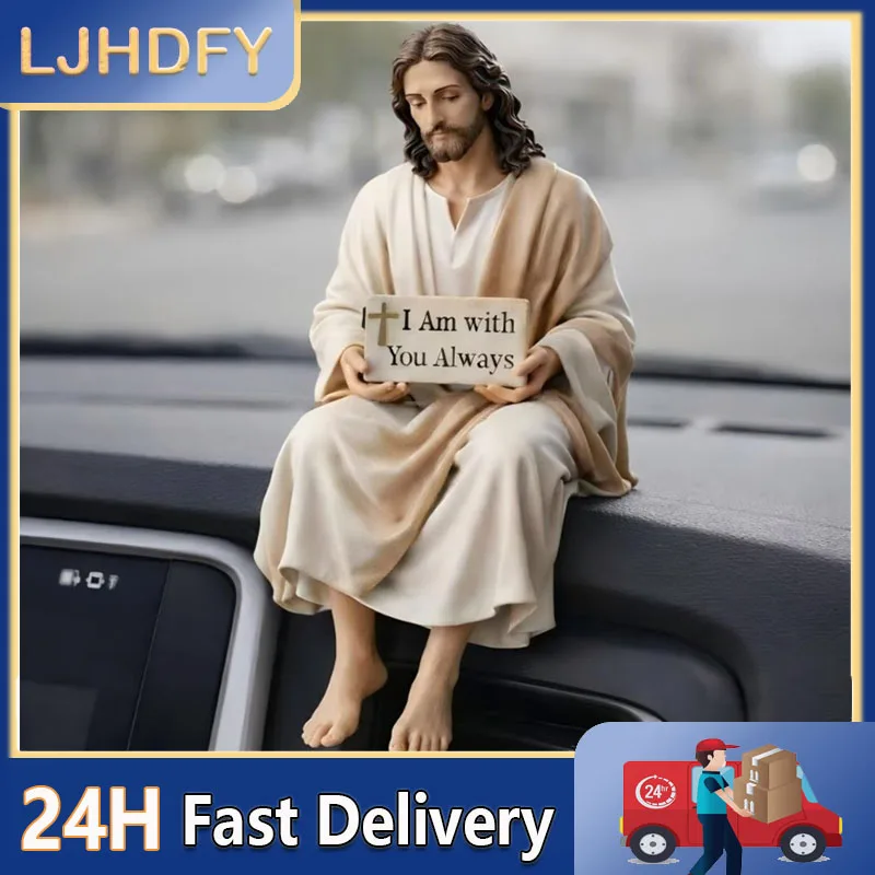 Car Decoration Jesus Resin Figurine Sitting Pose Resin Car Accessories I Am with You Always Sign Jesus Christ Statue
