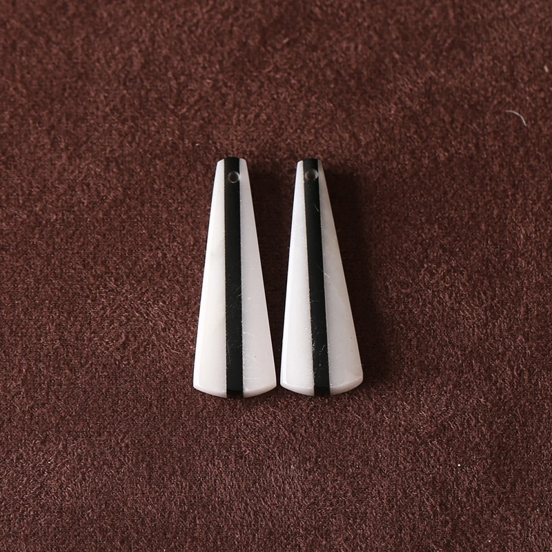 

B&F Handmade Natural Stones Earring Beads Obsidian & White Jade Intarsia 32x11x4mm 4g for Jewelry Making