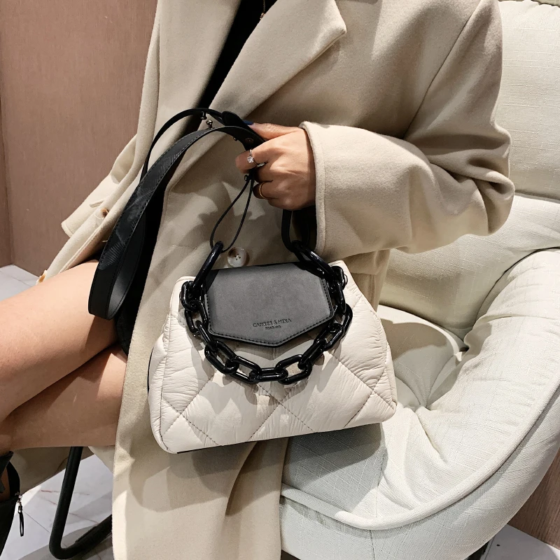 Kawaii Tote Bag 2024 Hit Winter PU Leather Padded Quilted  Women\'s Designer Handbag Luxury Brand Chain Shoulder Crossbody Bags