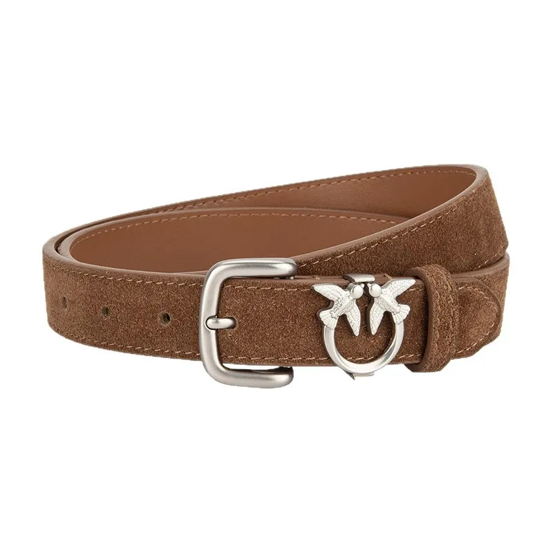 เข็มขัดหนังกลับสำหรับผู้หญิง พร้อมโลโก้ หนังแท้ คอร์เซ็ท สายคาดเอวสำหรับผู้หญิง ใช้กับเสื้อโค้ท ชุดเดรส สายคาดเอวแบบแคบ รุ่น J1637