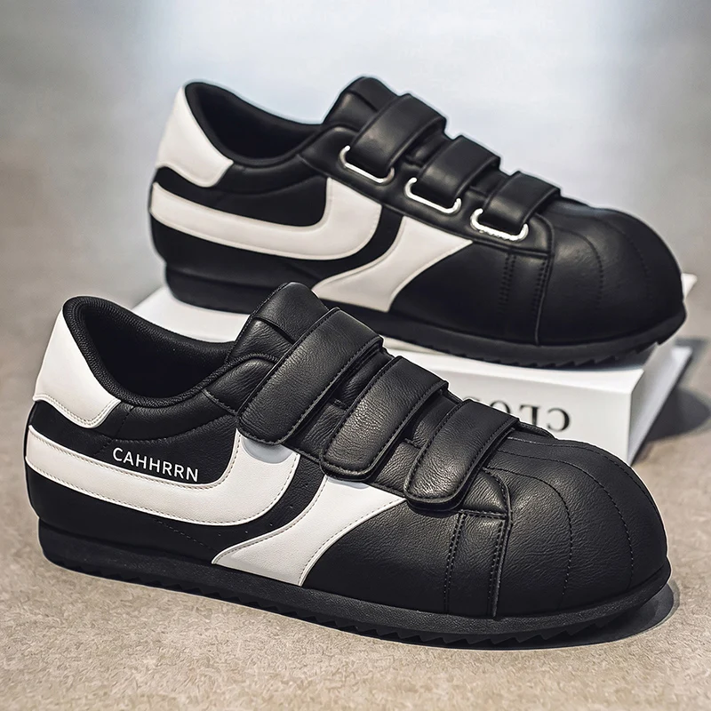 Men's Magic Tape Low‑Top Casual Sneakers 39‑44, Color Block Shell Toe Flat Shoes, Lightweight Daily Walking Footwear