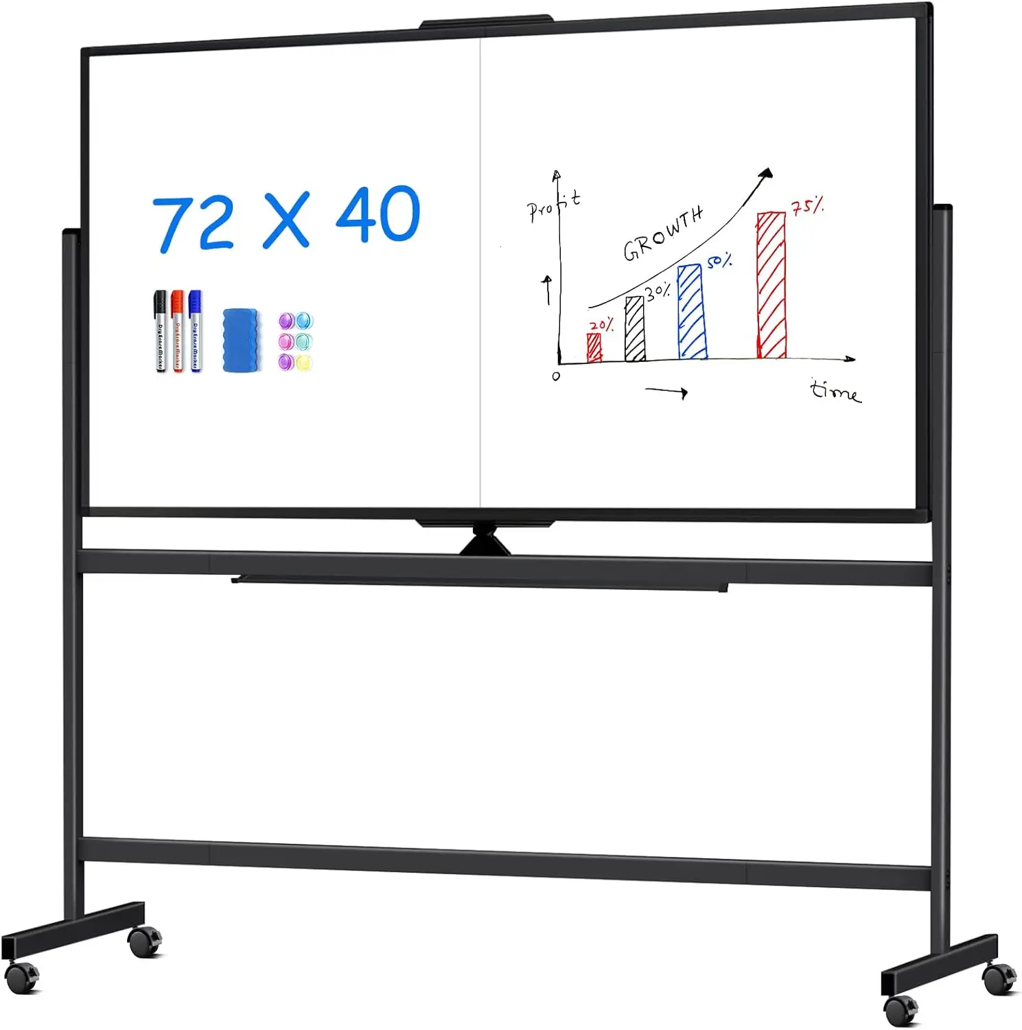 

Двусторонняя магнитная доска для записей 72x40 дюймов, мобильная, с подставкой на колесах, для офиса или класса