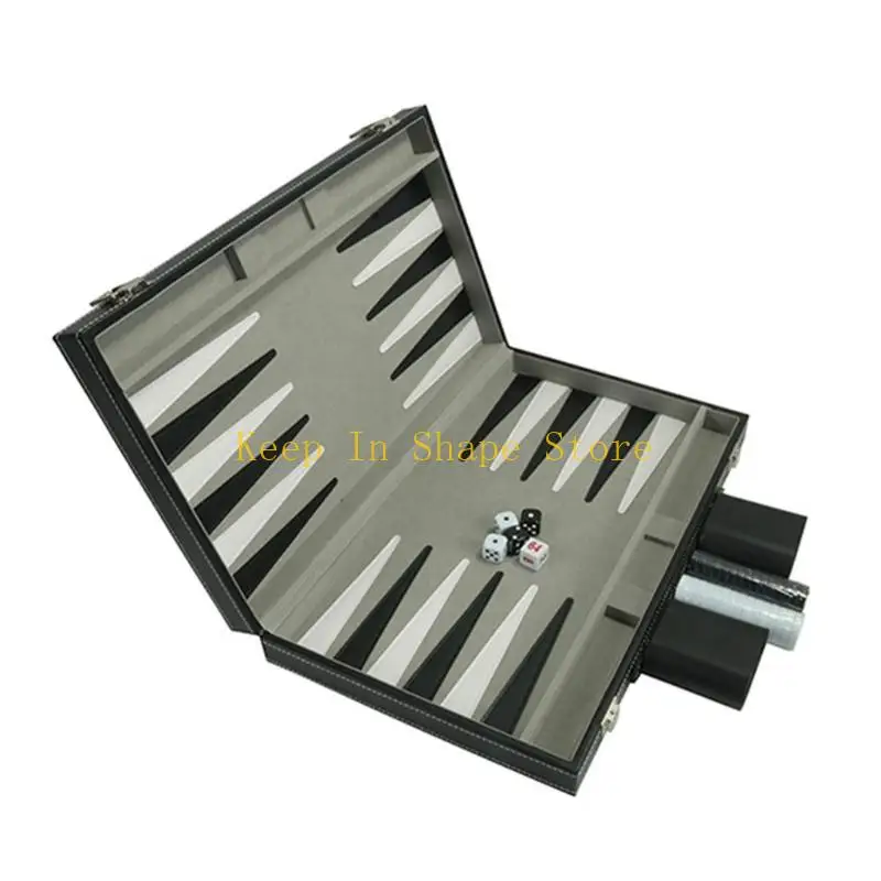 

U1JC Game Chess Board Backgammons Board Game Set Leather Case for Adult, Kids