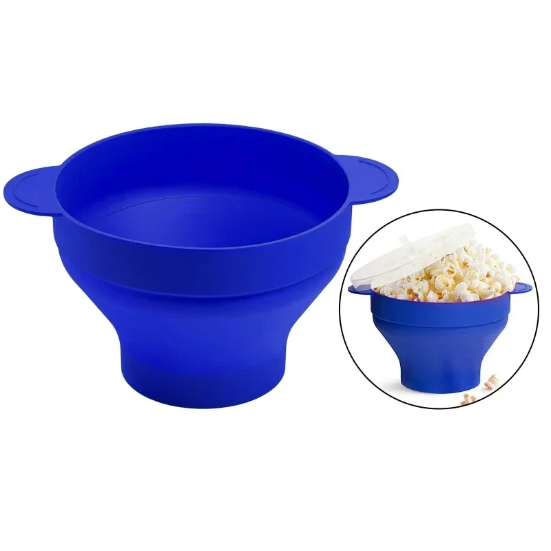 Silicone DIY Microwave Popcorn Bowl Bucket Red Popcorn Maker with Lid Chips Fruit Dish High Quality Kitchen Easy Tools