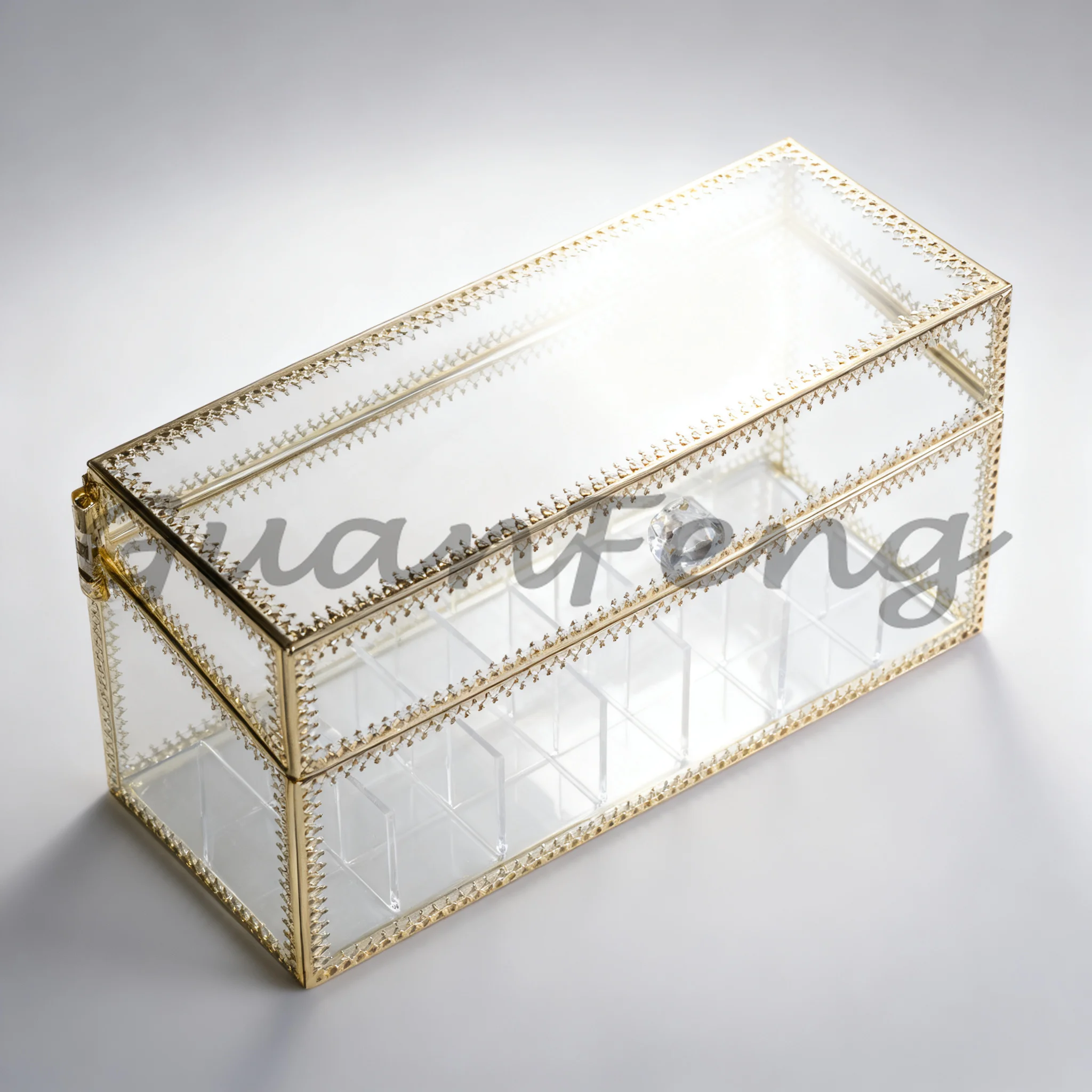 Gold Glass Makeup Organizer Storage Box, Cosmetic Display Shelf for Lipstick, Skincare, Nail Polish & Perfume
