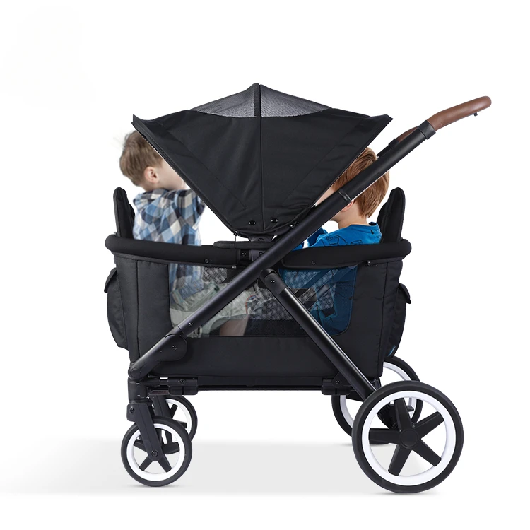 

Luxury Outdoor Travel Comfort Collapsible Folding Foldable 4 Wheel Twin 2 Seats Kids Baby Stroller Wagon with Canopy