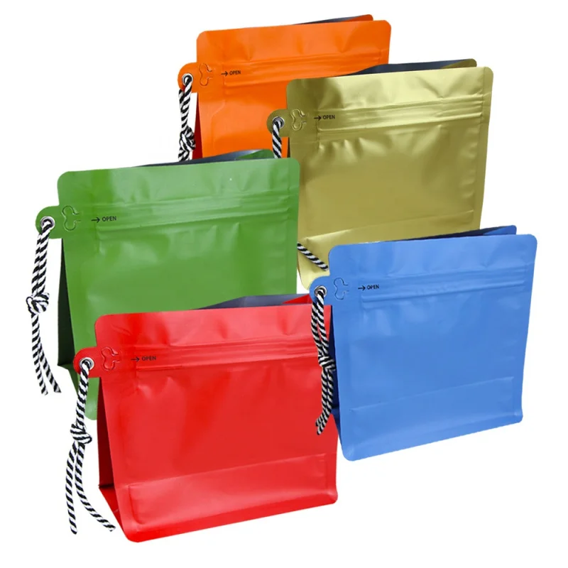 

2025customized.5 color Matte Eight Side Seal Square Coffee Bag With Lanyard And-proof 125g 250g 500g Coffee B