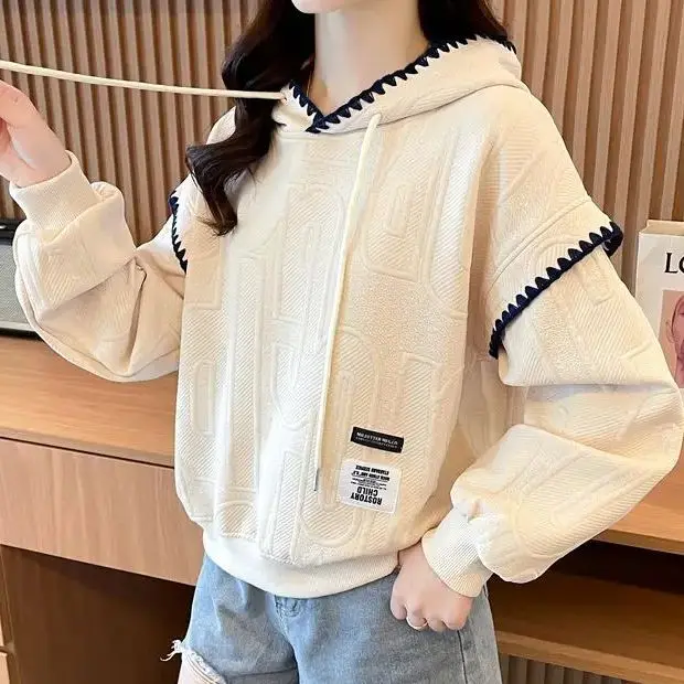 

Chic Hooded Women Clothing 2023 Autumn New Fashion Design Sense Niche Solid Loose Casual Hoodie