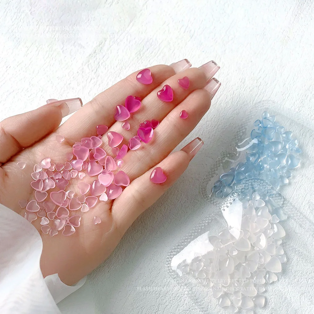 100Pcs UV Sensitive Heart Nail Art Decoration Mix 4/6/8mm Light Color Change Rhinestone Gems Kawaii Resin Peach Heart Parts YT-7