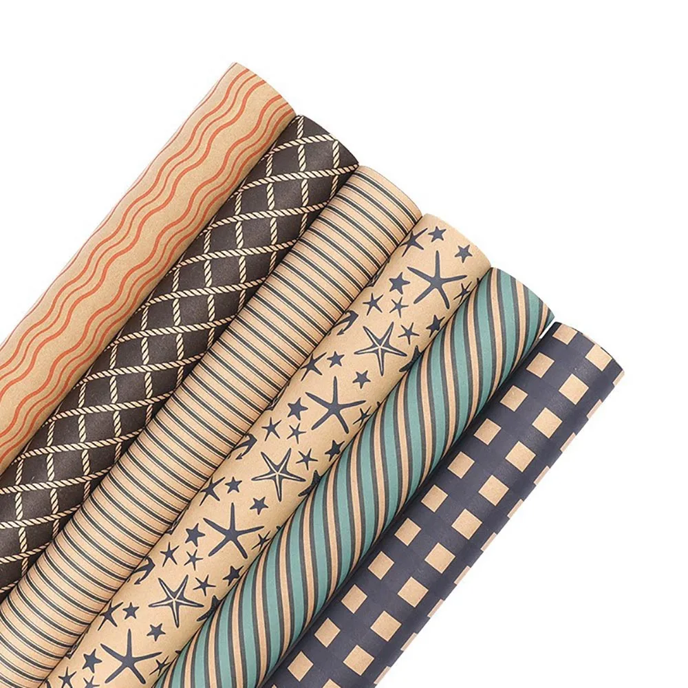 Decorative Packaging Paper Grid Pattern Sea Star Pattern Paper Craft Kraft Paper Sea Star For Bouquet Packaging Birthday Gift