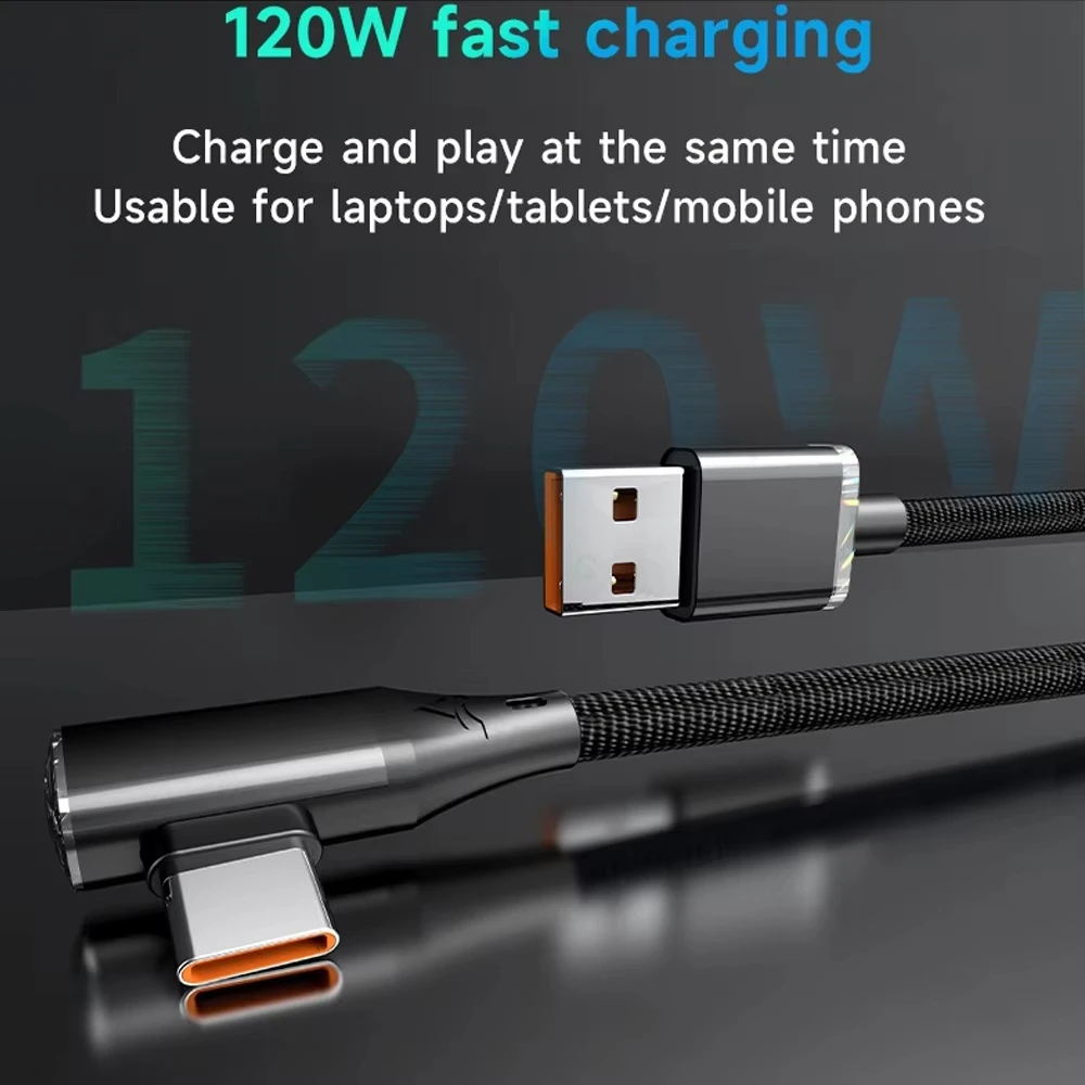 NNBILI 120W Super Fast Charging USB to Type C Cable 90 Degrees Elbow for Samsung Xiaomi Hwawei Redmi POCO Oneplus General Cable