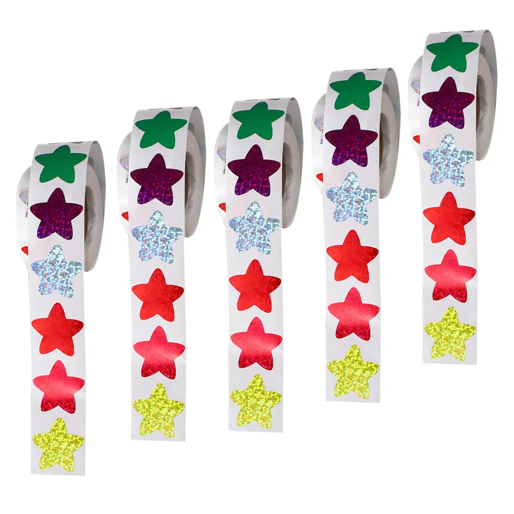 

5 Rolls Star Stickers Self Adhesive Cute Reward Stickers for Classroom Behavior Motivation School Crafts Gift Box