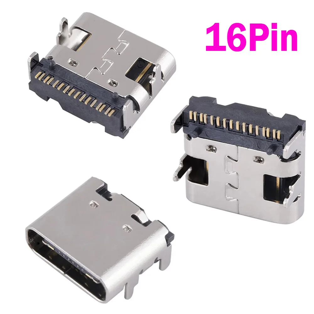 100pcs SMT USB 3.1 type C 16-pin female connector for cell phone charging port trailer feet plug