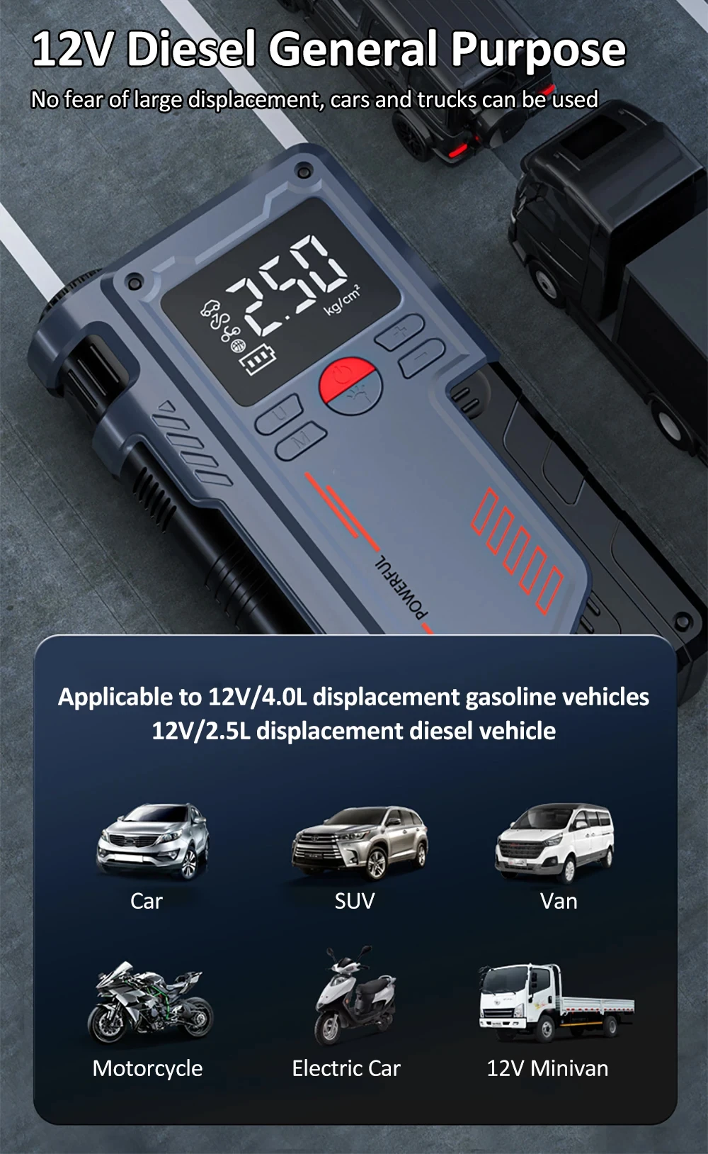 Portable Air Compressor 14.8V Tire Inflator Car Emergency Power Jump Starter 1000A Peak 10000mAh Air Pump Battery Booster Device