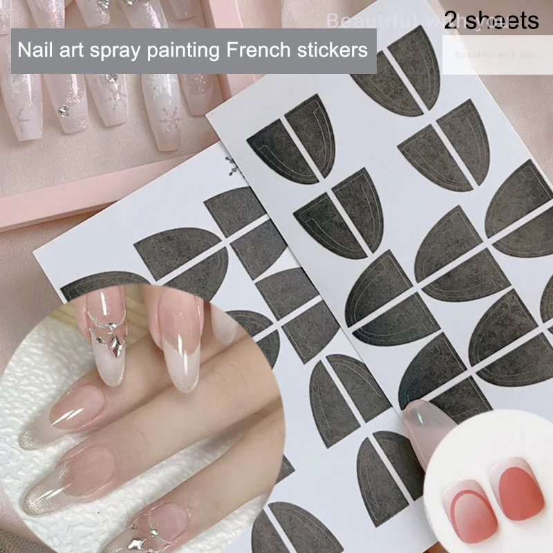 2 Sheets French Strip Line Nail Art Form Fringe Tip Guides Oblique Spray Template Stickers Creative Stencil DIY Manicure Tools