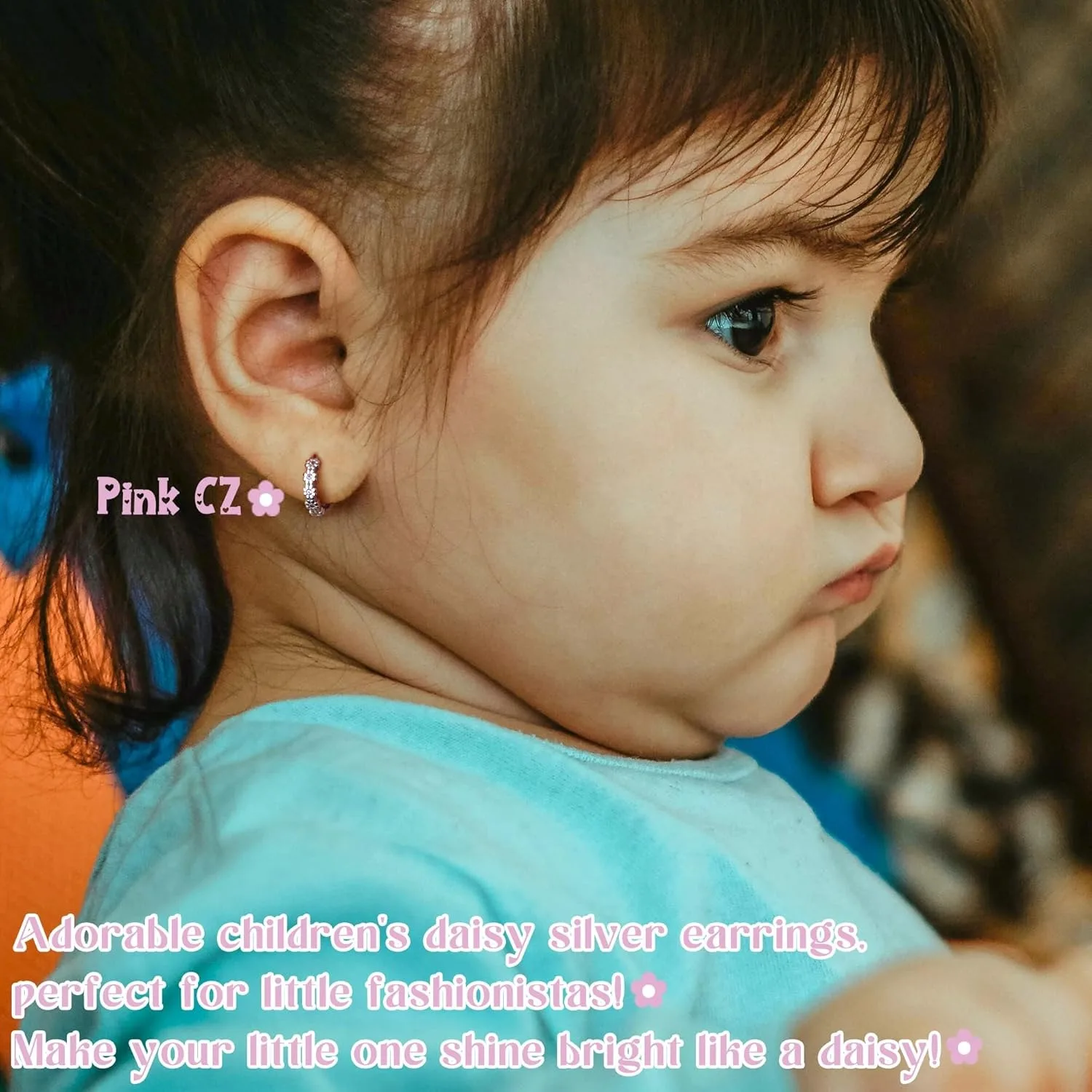 Fansilver 925 الاسترليني أقراط الحلقة الفضية للنساء ديزي هوجي هوب أقراط تمهيد الوردي مكعب زركونيا زهرة هيبوالرجينيك