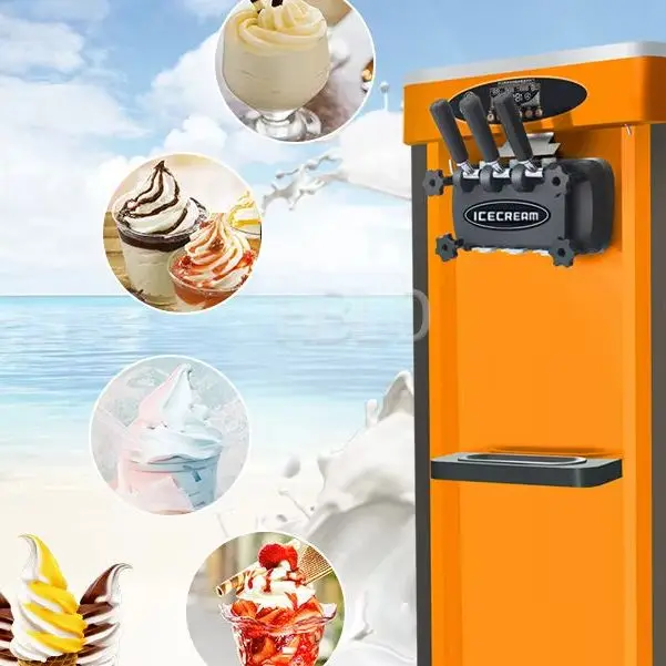 

Commercial Stainless Steel Vertical 3-Flavor Ice Cream Machine Frozen Yogurt Maker for Business Use