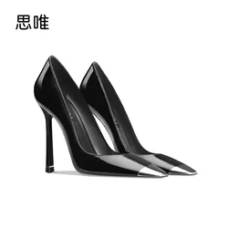 luxury women's shoes Luxury Thin Square Head Heel High-Heeled Shoes Female Fairy Wind Patent Leather Metal Decoration Wedding Sh