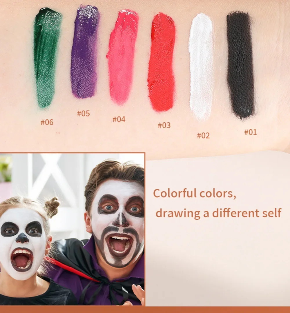 6-Color Halloween Lip Glaze Lasting Color Waterproof Matte Mist Lip Glaze Cosplay Dress Up Black White Green Liquid Lipstick Set