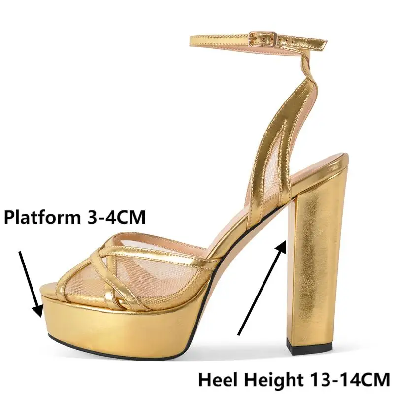 Onlymaker Women Peep Toe Mesh Platform Sandals Chuny High Heel Party Evening Dress Sandals