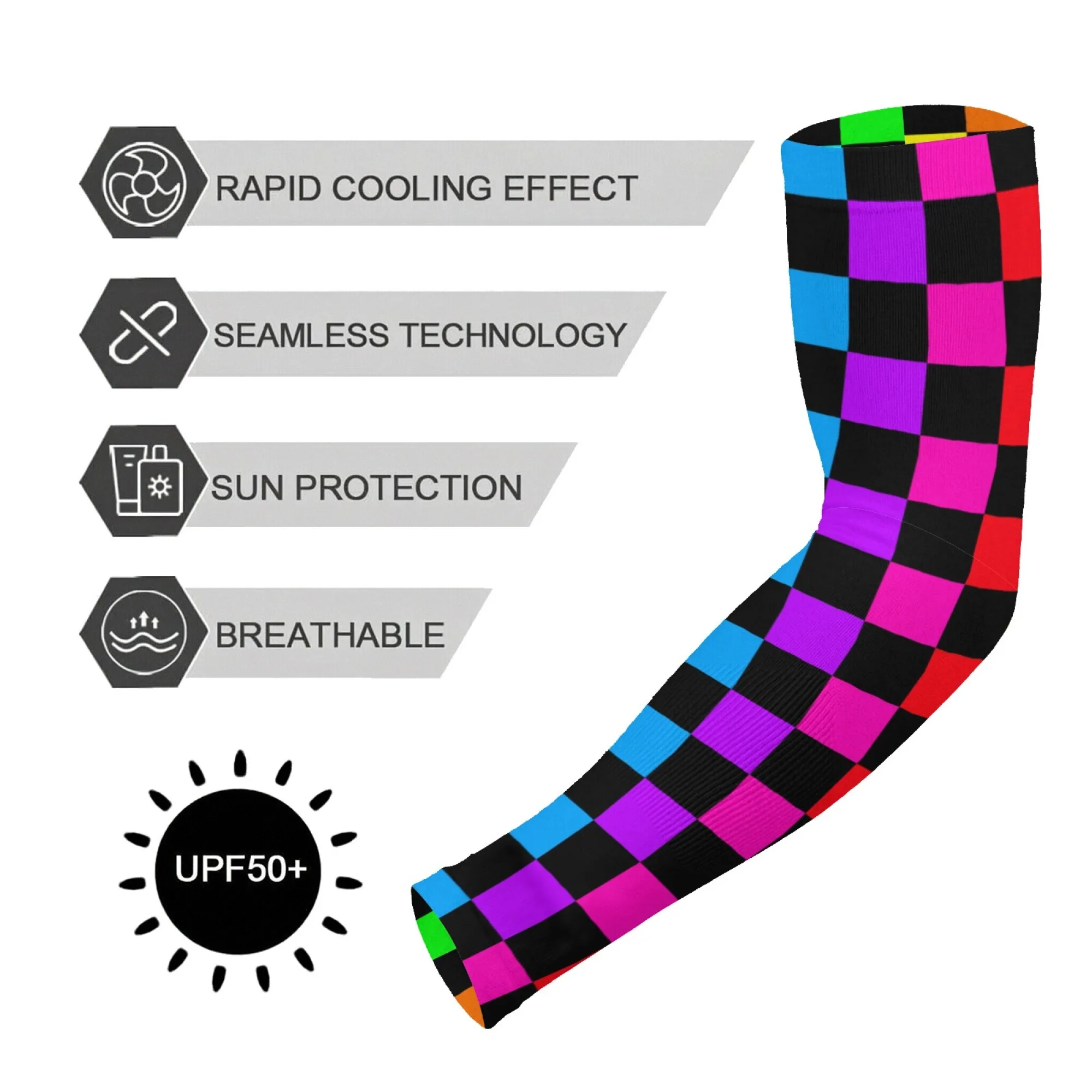 

Psychedelic Checkerboard Ice Sleeves Outdoor Sports Sunscreen Cooling Arm Sleeves Novel Breathable Comfortable Non-slip Sleeves