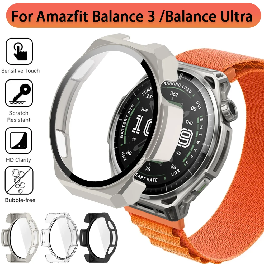 PC Case Glass for Amazfit Balance Ultra Smartwatch Anti-fall Toughened Film Integrated Protective Shell Amazfit Balance 3 Cover