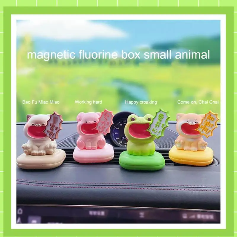 Car Dashboard Decorations Dog Cute Sculpture Of Shouted Cat Frog And Dog Pig Decor With Magnetic Aroma Box Resin Desk Ornament