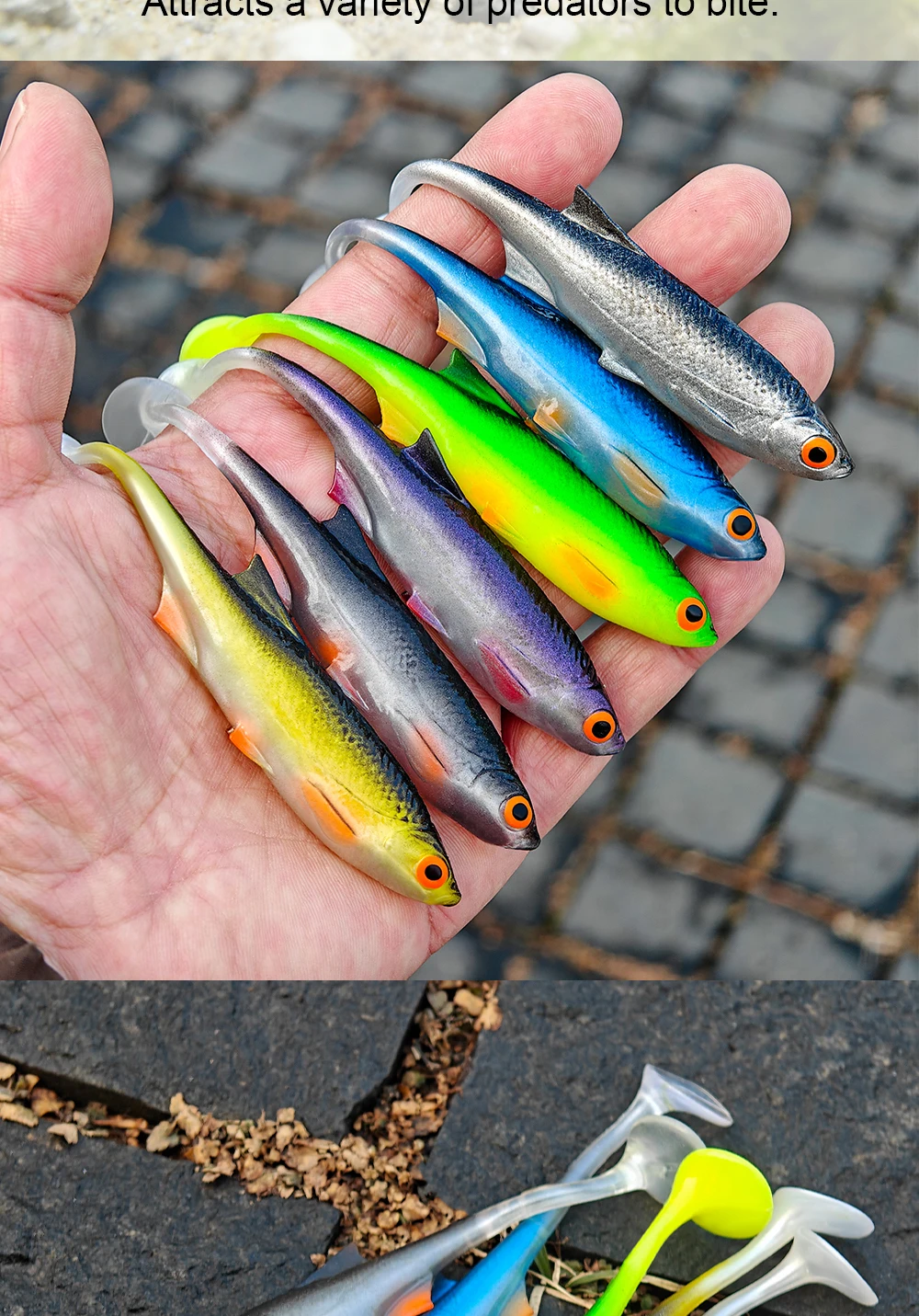 Spinpoler Natürlicher Bio-Shad 11cm Schwimmköder Angelköder Realistischer Köderfisch 3D-Augen Künstlicher Bionischer Schwimmköder für Barsch und Forelle 4 Stück – Detail 5