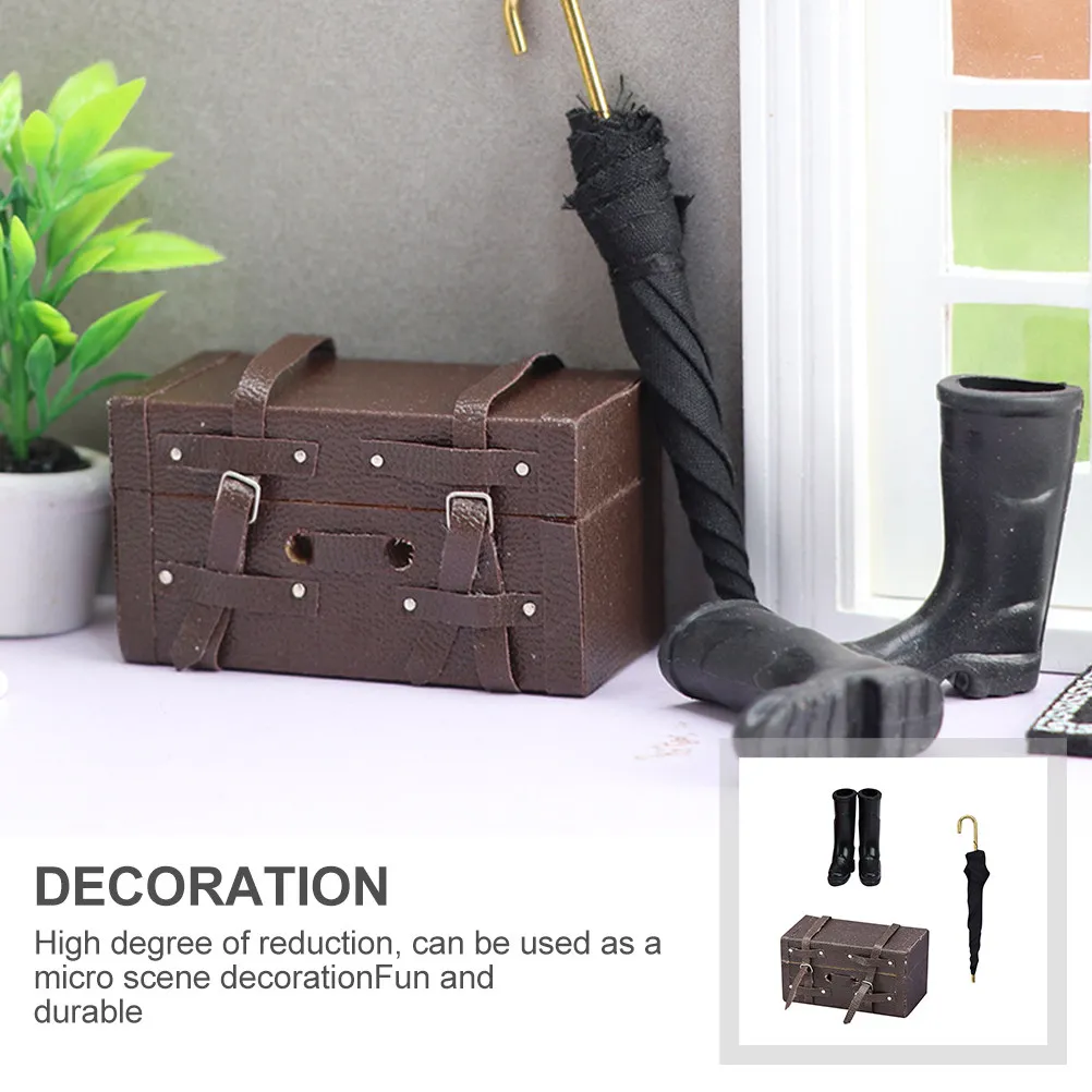 

Набор миниатюрной мебели для кукольного домика: зонтик, резиновые сапоги, чемодан, декоративный реквизит для дома и путешествий