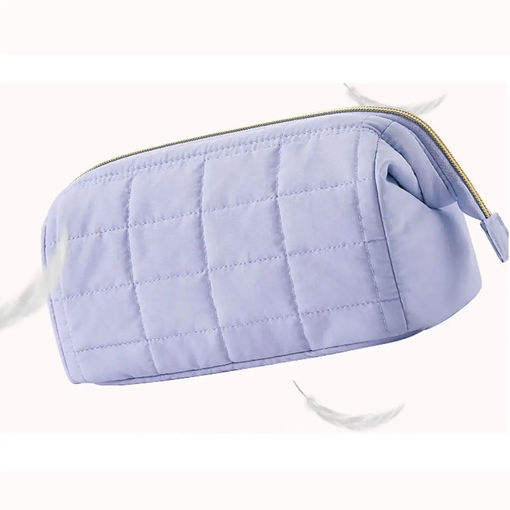 Puffy Padded Travel Cosmetic Bag Large Capacity Solid Color Makeup Bag Women Makeup Organizer Case Wide-open Toiletry Bag