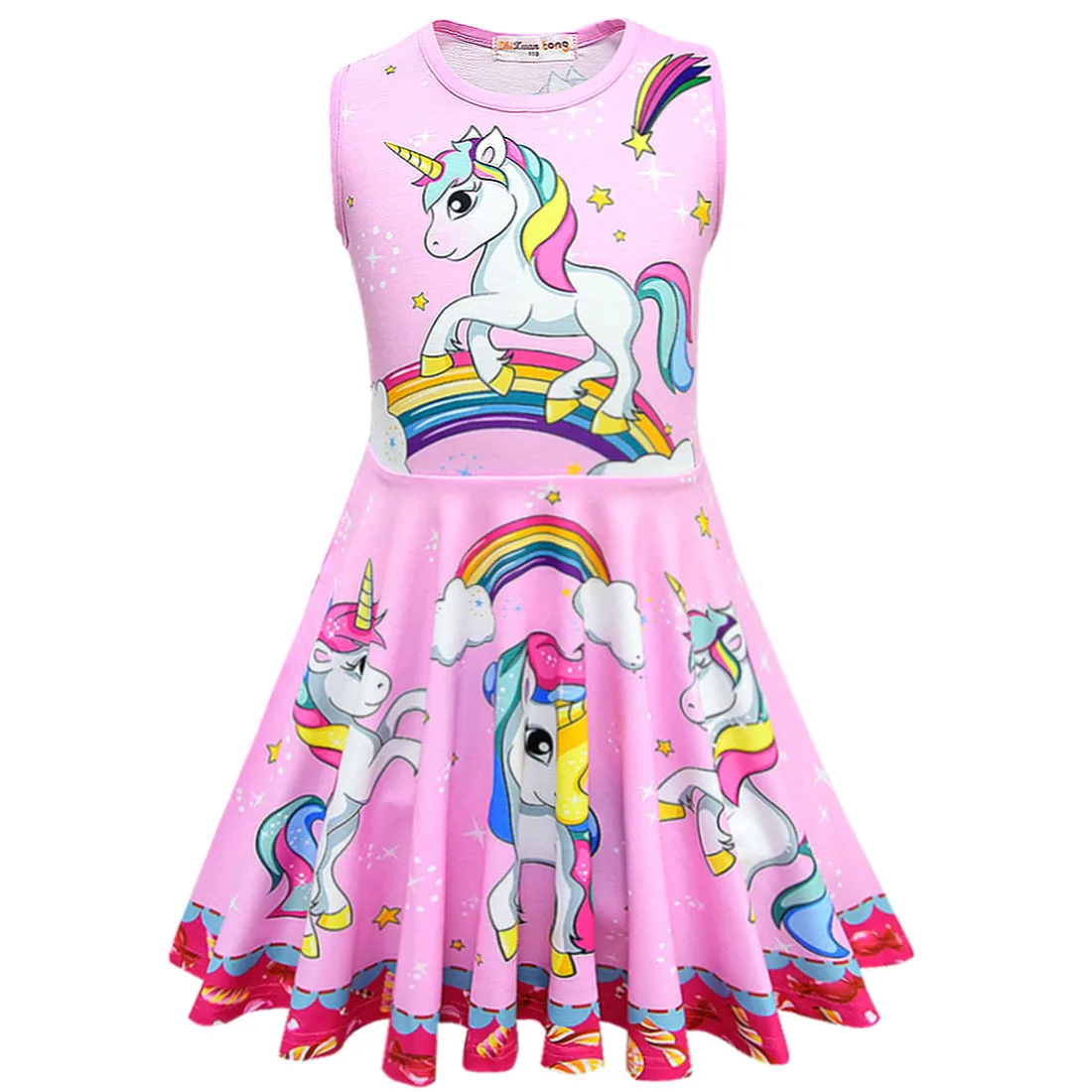 Vestidos sin mangas de unicornio para niña, ropa de estrella de dibujos animados, ropa de fiesta para niños, vestido de princesa para niñas