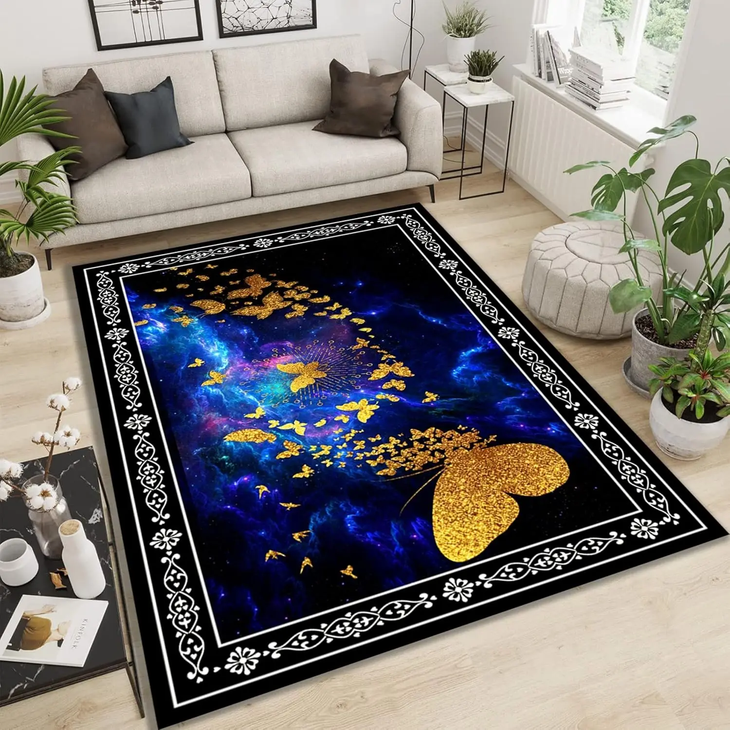 Star River Butterfly Aurora Rug Gilt Line Design Modern Light Luxury Bohemian Foldable Washable Anti-Fatigue Bedroom Office