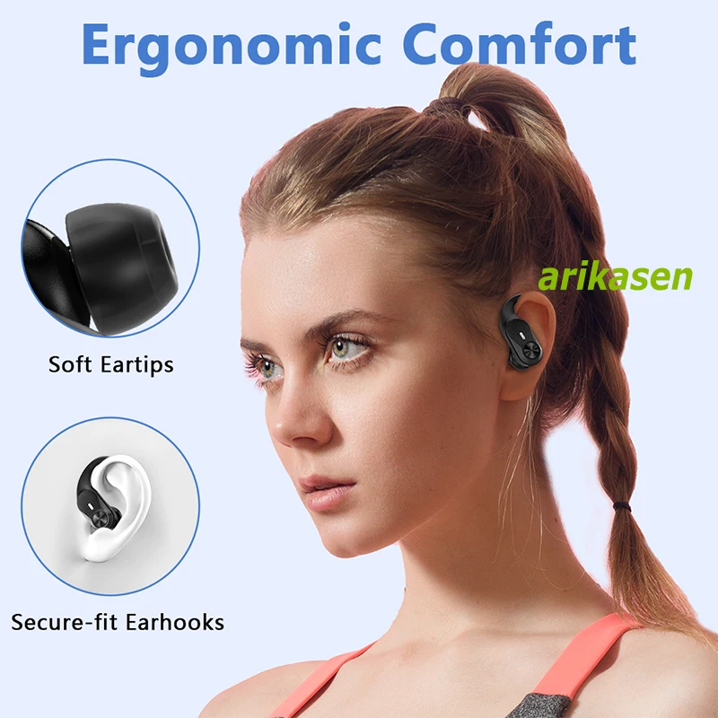 Arikasen TWS Bluetooth Headsets 48 hours Bass Stereo True Wireless Earphones Sport Bluetooth Headphones Ear Hook Water Resistant