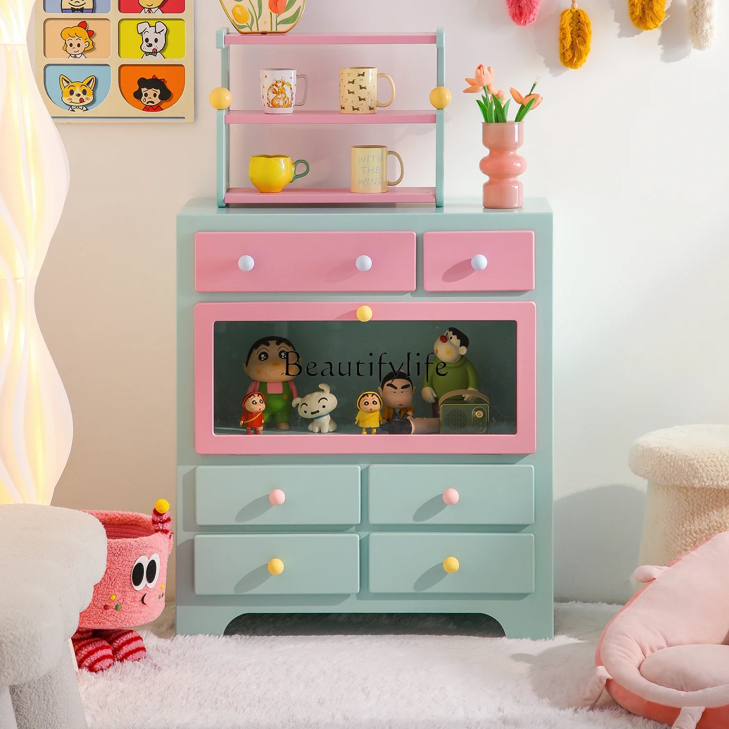 

02 Dopamine Drawer Cabinet Bedroom Storage Cabinet Solid Wood Living Room Sofa Side Cabinet