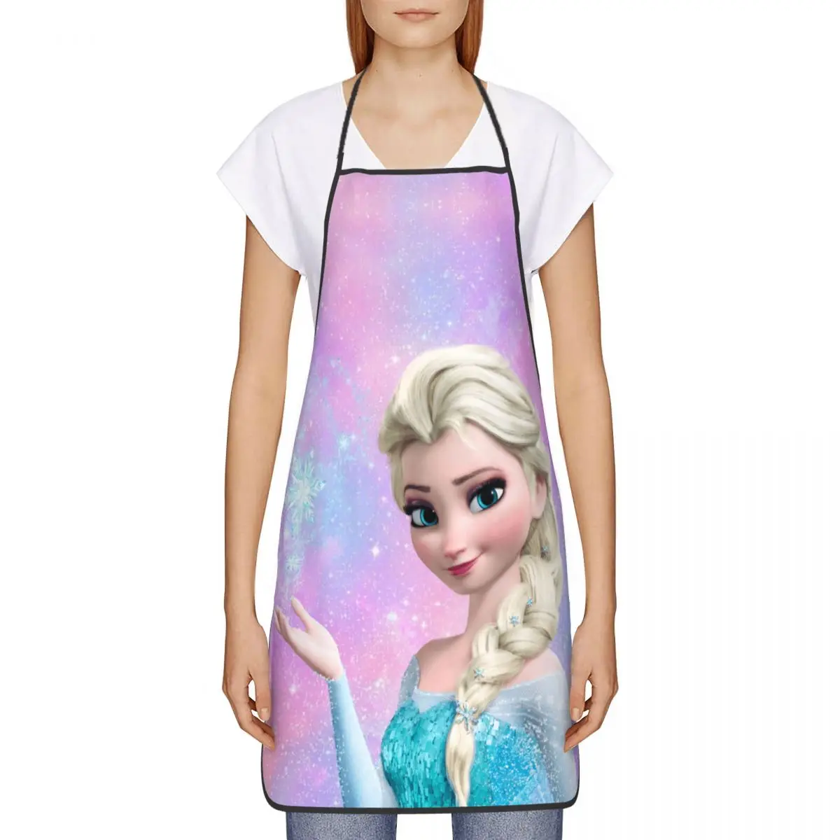 Custom Cartoon Frozen Princess Apron for Women Men Unisex Bib Cooking Kitchen Tablier Cuisine Chef Gardening