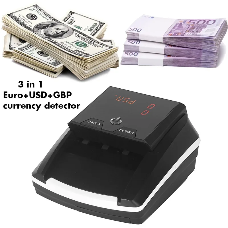 Portable Mini Money Counter Counterfeit Bill Detector Automatic Money Detection By UV MG IR Image for EURO USD GBP For Shops
