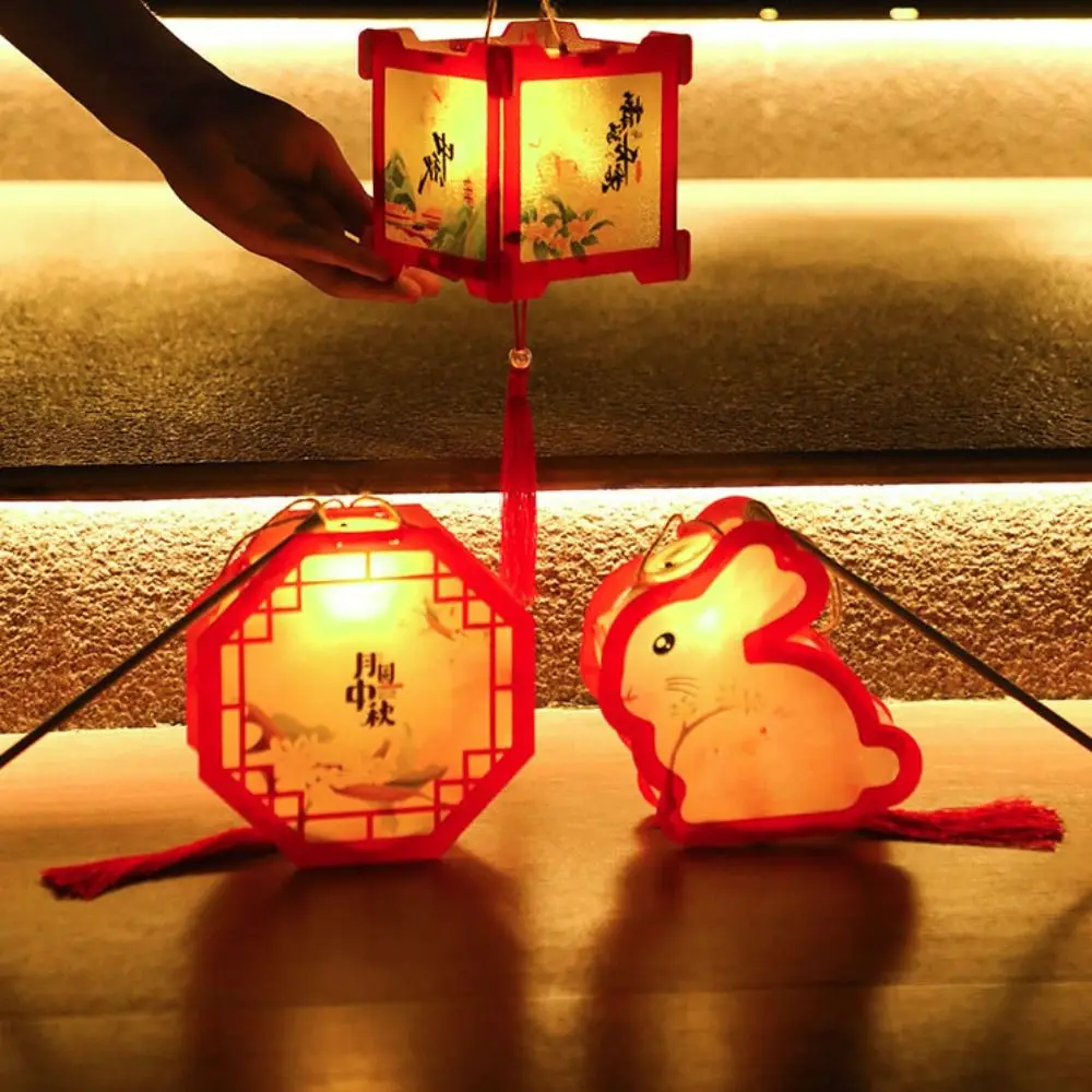 Festival Accessories Plastic Luminous Lantern Electronic Rabbit/octagon Shaped Glowing Lanterns Hand-Held DIY Children