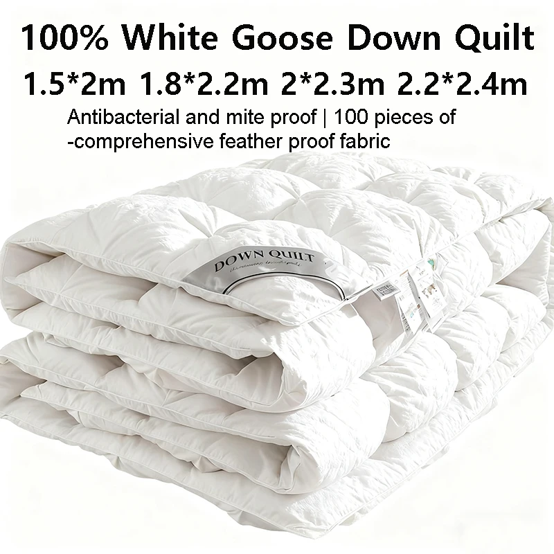 100% White Goose Down Quilt Thick Winter Comforter Four Seasons Quilt King Size Duvet Hotel Camping 1.5*2/1.8*2.2/2*2.3/2.2*2.4m