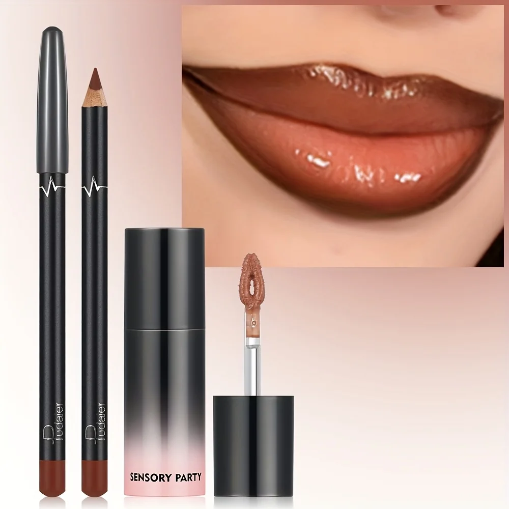2-teiliges feuchtigkeitsspendendes Lipgloss- und Lipliner-Set in Nude-Farbe – taufrischer Finish-Matt-Lippenstift-Ersatz, langanhaltendes Make-up