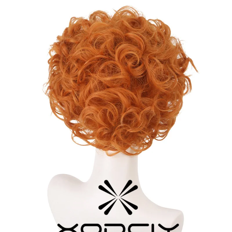 Anime Panty and Stocking with Garterbelt Burifu Cosplay Wig 30cm Short Orange Cruly Hair Heat Resistant Synthetic Wig + Wig Cap