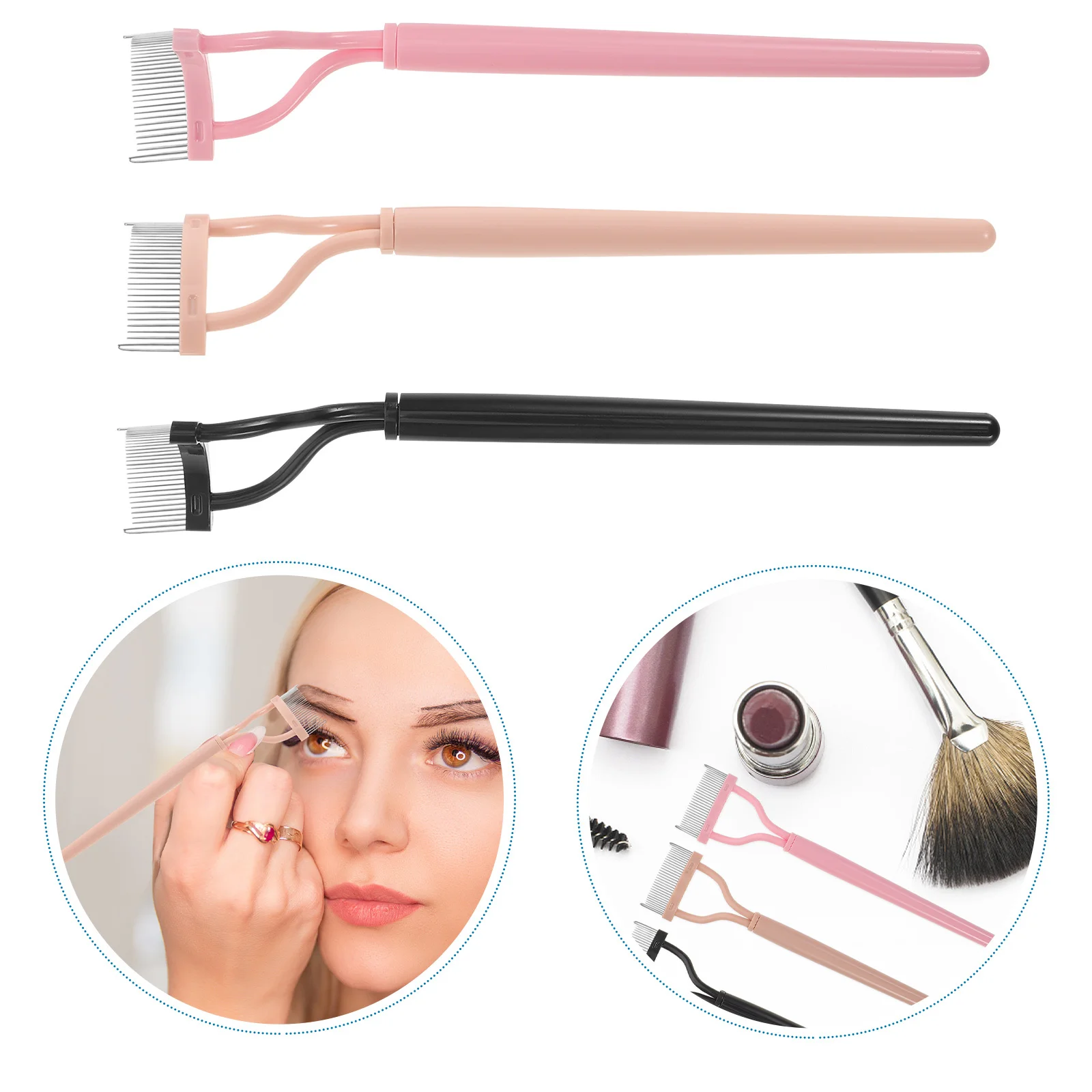 3Pcs Stainless Steel Eyelash Separating Tool Bristleless Mascara Brush for Defined Lashes and Eyebrow Styling Compact Design